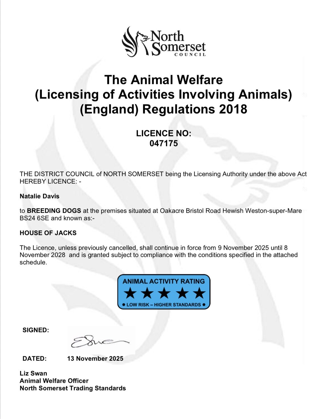 House of Jacks breeding licence