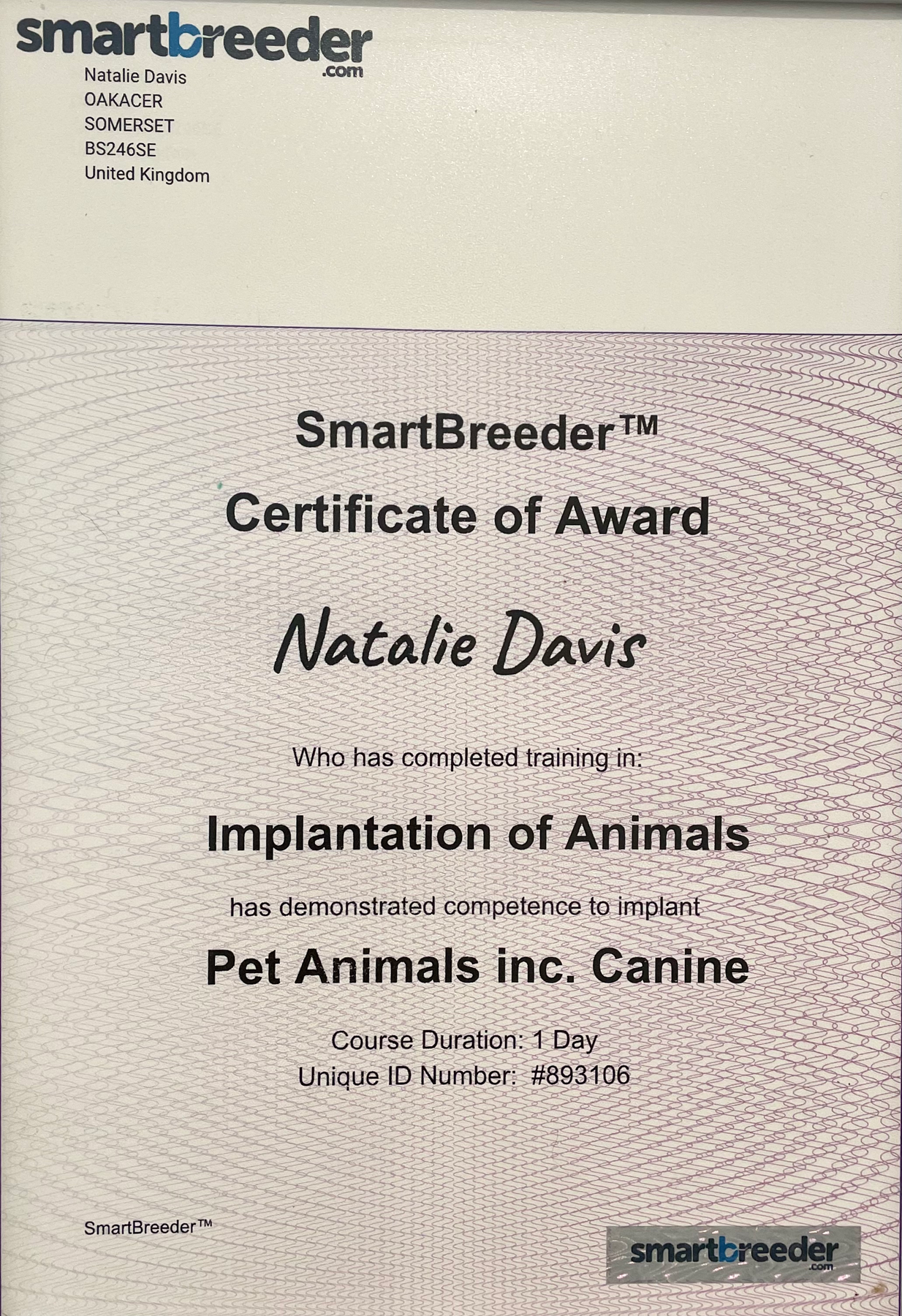 SmartBreeder Certificate